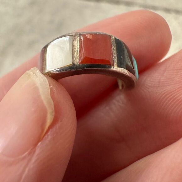 Vintage Sterling Inlaid Stone Hoop Earrings Native American - Picture 7 of 7